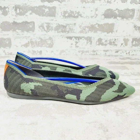 NEW Rothy’s The Point Olive Camo Slip On Ballet Flat Shoes W156